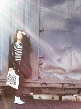 「SHOPLIST.COMのアイテム（その他アウター、ブラック系）」を使った、amicoさん（レディース・155cm）の秋コーディネート