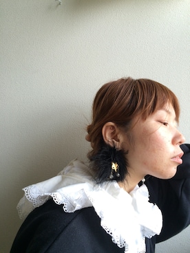 「miraq.のアイテム（ピアス（片耳用）、ブラック系）」を使った、amicoさん（レディース・155cm）の冬コーディネート