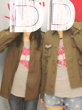 「しまむら（シマムラ）のアイテム（ミリタリージャケット、グリーン系）」を使った、ayachさん（レディース・165cm）の春コーディネート