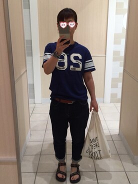 「アイテム（ビーチサンダル、ブラック系）」を使った、Muuraさん（レディース・155cm）の夏コーディネート