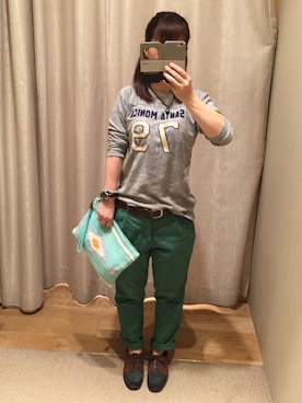 「アイテム（モカシン/デッキシューズ、グリーン系）」を使った、Muuraさん（レディース・155cm）の秋コーディネート