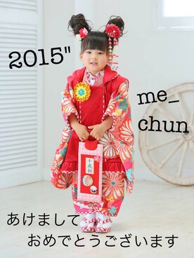 「アイテム（水着/着物・浴衣、レッド系）」を使った、me_chunさん（キッズ・90cm）の冬コーディネート