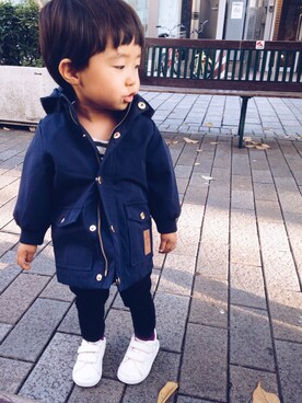 「Mini Rodini（ミニロディーニ）のアイテム（ナイロンジャケット）」を使った、oanさん（キッズ・80cm）の秋コーディネート