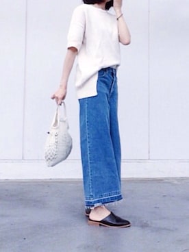 「ガウチョパンツ」｜「アイテム（デニムパンツ）」を使った、oanさん（レディース・153cm）の春コーディネート