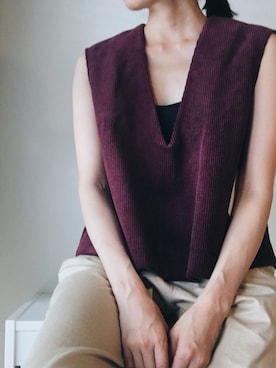 「アイテム（ベスト、レッド系）」を使った、oanさん（レディース・153cm）の夏コーディネート