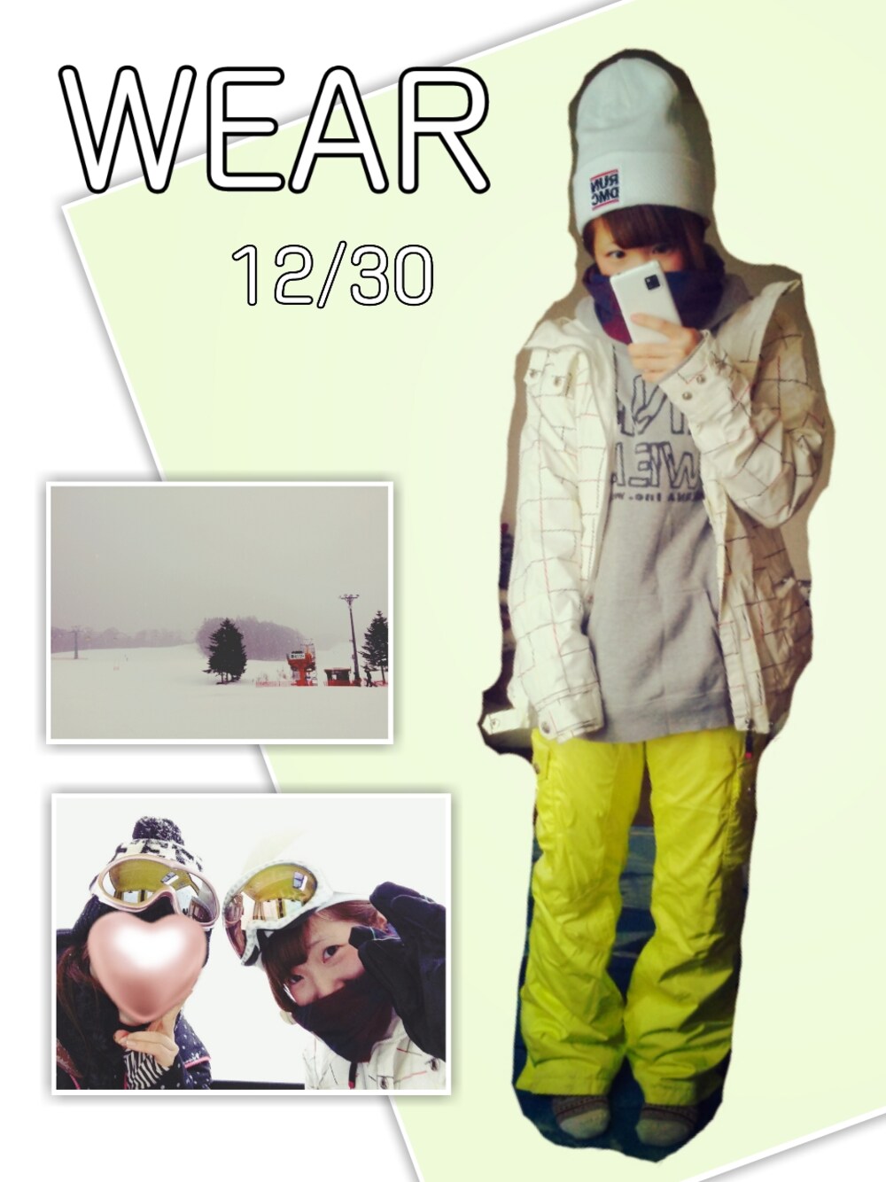 「2014年、ラストWEAR、スノボスタイル、チェックストール」｜「BURTONのアイテム（その他アウター、ホワイト系）」を使った、ゆーちゃん＠さん（レディース・152cm）の冬コーディネートの1枚目の写真