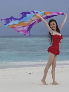 「アイテム（水着/着物・浴衣、レッド系）」を使った、Bobo Chooさん（レディース・157cm）の秋コーディネート