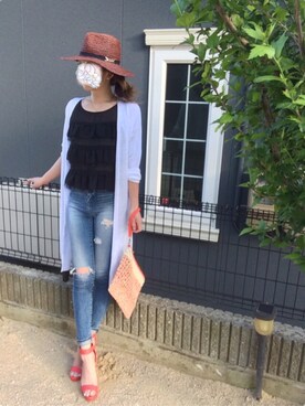 「rienda（リエンダ）のアイテム（キャップ）」を使った、romiromi.s♡...*゜さん（レディース・162cm）の夏コーディネート