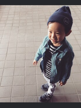 「ボーダーTシャツ」｜えーたさん（キッズ・100cm）の春コーディネート