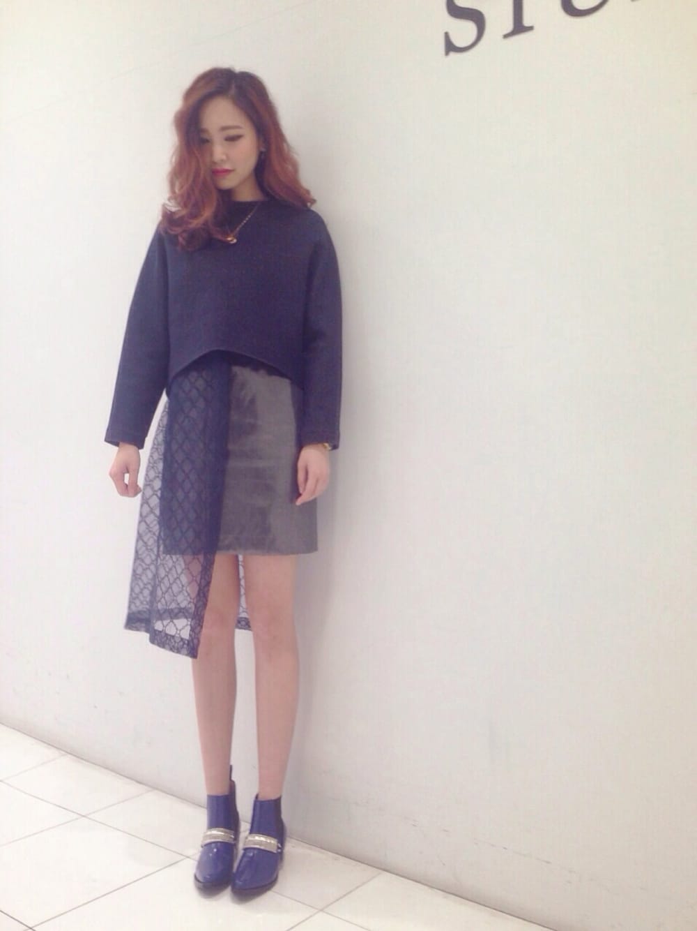 「TOGA PULLA、08sircus、kolor、STUDIOUS、TOKYO、outfit、スウェット、ファッション手当」｜「08sircusのアイテム（スウェット、ブルー系）」を使った、MIRAN.KIMさん（レディース・158cm）の冬コーディネートの1枚目の写真