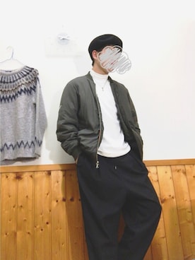 「エムエーワン」｜「アイテム（ハンチング/ベレー帽）」を使った、iさん（メンズ・169cm）の冬コーディネート