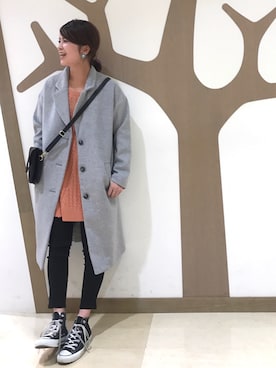 「3can4on（サンカンシオン）のアイテム（チェスターコート）」を使った、akkoさん（レディース・159cm）の秋コーディネート
