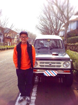 「Champion（チャンピオン）のアイテム（ダウンベスト）」を使った、ダーさん（メンズ・169cm）の冬コーディネート
