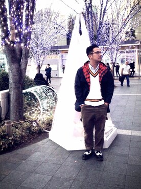 「アイテム（マウンテンパーカー、ブルー系）」を使った、ダーさん（メンズ・169cm）の冬コーディネート