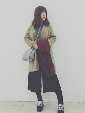 「New look（ニュールック）のアイテム（ピーコート）」を使った、栾阿清さん（レディース・165cm）の冬コーディネート