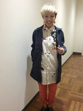 「MANASTASH（マナスタッシュ）のアイテム（ステンカラーコート）」を使った、✰こっちゃん⍢⃝ஐさん（レディース・156cm）の夏コーディネート