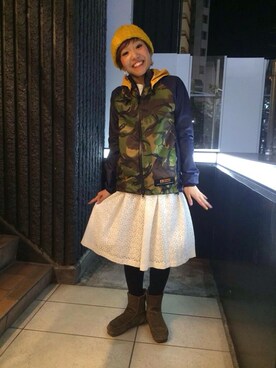 「白スカート」｜「アイテム（ナイロンジャケット）」を使った、✰こっちゃん⍢⃝ஐさん（レディース・155cm）の冬コーディネート