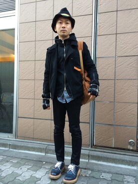 「OZOC（オゾック）のアイテム（スタジャン）」を使った、Hiroponさん（メンズ・165cm）の冬コーディネート