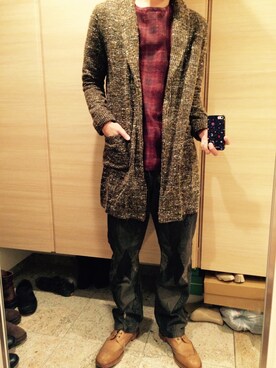 「CABANE de ZUCCa（カバンドズッカ）のアイテム（ブーツ）」を使った、よしきさん（メンズ・179cm）の冬コーディネート