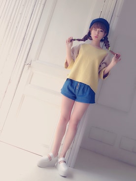 「merry jenny（メリージェニー）のアイテム（ニットキャップ/ビーニー）」を使った、西川 瑞希さん（レディース・157cm）の春コーディネート