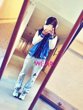 「ヘッドホン」｜「アイテム（スタジャン）」を使った、やのちゃんさん（レディース・155cm）の冬コーディネート
