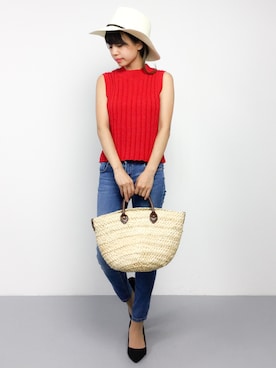 「アイテム（ベスト、レッド系）」を使った、erikoさん（レディース・152cm）の夏コーディネート