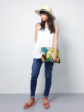「PLAIN CLOTHING（プレーンクロージング）のアイテム（サンダル）」を使った、erikoさん（レディース・152cm）の夏コーディネート