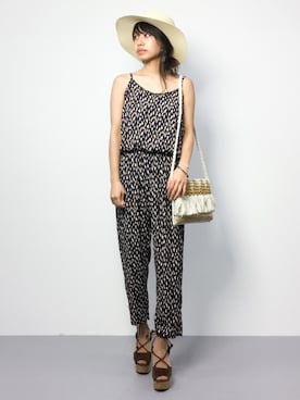 「レースアップシューズ」｜「アイテム（つなぎ/オールインワン）」を使った、erikoさん（レディース・152cm）の夏コーディネート