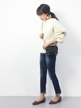 「Ungrid（アングリッド）のインディゴフレイドヘムストスリ（デニムパンツ）」を使った、erikoさん（レディース・152cm）の秋コーディネート