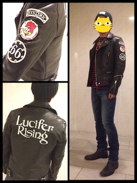 「バレンタインデートスタイル」｜「アイテム（ライダースジャケット）」を使った、merさん（メンズ・168cm）の冬コーディネート