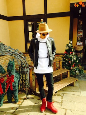 「Timberland（ティンバーランド）のアイテム（ブーツ、レッド系）」を使った、tatsuya★さん（メンズ・185cm・20代）の秋コーディネート