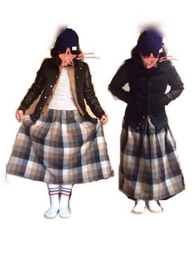 「ソックス」｜「アイテム（スタジャン）」を使った、よ〜こさん（レディース・163cm）の秋コーディネート