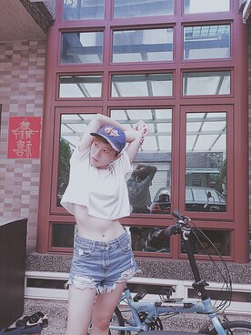 「NOのアイテム（帽子）」を使った、CAOさん（レディース・161cm）の夏コーディネート