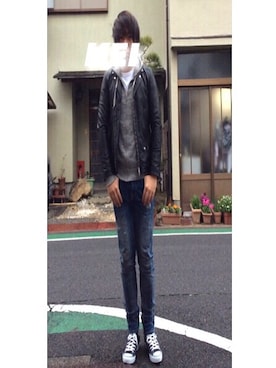 「N.HOOLYWOOD」｜「アイテム（ライダースジャケット）」を使った、Keiさん（メンズ・176cm）の春コーディネート