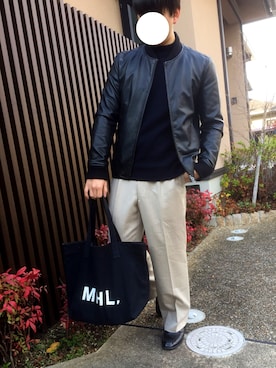 「大学」｜「アイテム（スラックス）」を使った、ニャッキさん（メンズ・169cm）の冬コーディネート