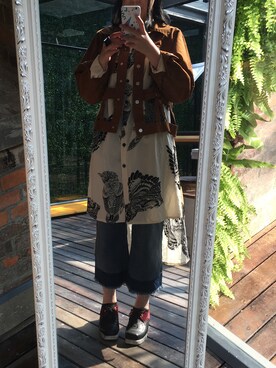 「フリンジデニム」｜「アイテム（シャツワンピース）」を使った、Asuka🌝さん（レディース・157cm）の冬コーディネート