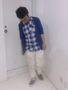 「ジャパンブルー」｜「アイテム（その他シューズ）」を使った、OKADAさん（メンズ・170cm）の夏コーディネート
