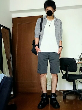 「ギンガムチェックシャツ」｜ぐっちさん（メンズ・175cm・20代）の夏コーディネート