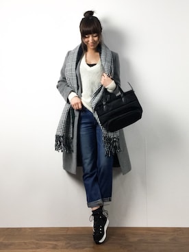 「SHARE PARK（シェアパーク）のアイテム（チェスターコート）」を使った、Mirei❤︎さん（レディース・162cm）の冬コーディネート