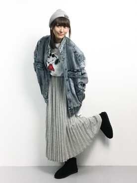 「ゆるカジ」｜「アイテム（デニムジャケット）」を使った、Mirei❤︎さん（レディース・162cm）の冬コーディネート