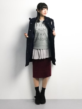 「ゆるカジ」｜「アイテム（ダッフルコート）」を使った、Mirei❤︎さん（レディース・162cm）の冬コーディネート