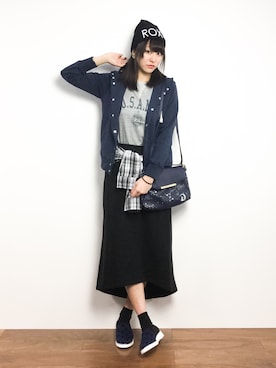 「ROXY（ロキシー）のアイテム（帽子）」を使った、Mirei❤︎さん（レディース・162cm）の冬コーディネート