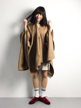「ニットワンピース」｜「アイテム（ポンチョ）」を使った、Mirei❤︎さん（レディース・162cm）の冬コーディネート