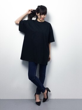 スーパーオーバーサイズビッグtシャツ ビッグシルエットドロップショルダーtシャツを使ったショップスタッフのレディース人気ファッションコーディネート Wear