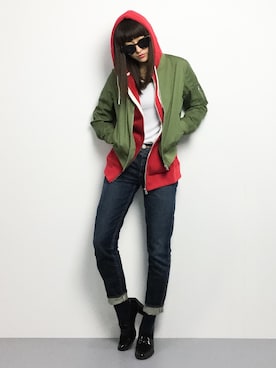 「OLIVE des OLIVE（オリーブデオリーブ）のアイテム（MA-1）」を使った、Mirei❤︎さん（レディース・162cm）の春コーディネート
