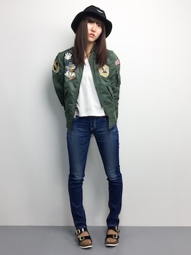 「アイテム（ミリタリージャケット）」を使った、Mirei❤︎さん（レディース・162cm）の春コーディネート