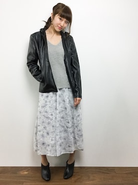 「unrelaxing（アンリラクシング）のアイテム（ライダースジャケット）」を使った、Mirei❤︎さん（レディース・162cm）の春コーディネート