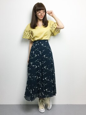 「Ameri（アメリ）のアイテム（スカート）」を使った、Mirei❤︎さん（レディース・162cm）の夏コーディネート