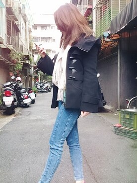 「SLY（スライ）のアイテム（ブルゾン、ブラック系）」を使った、Angelaさん（レディース）の冬コーディネート