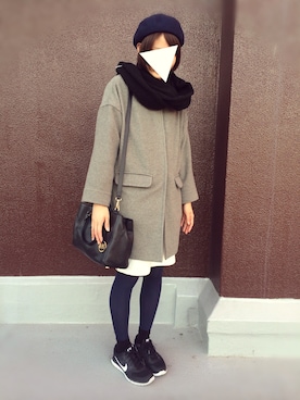 「アイテム（ハンチング/ベレー帽、ブルー系）」を使った、しおりんさん（レディース・168cm）の秋コーディネート
